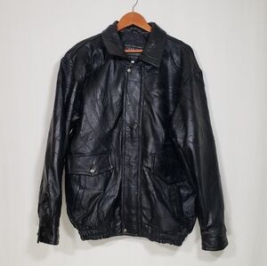Vintage Black Genuine Leather Jacket Patchwork Texture Size 2X Like New!